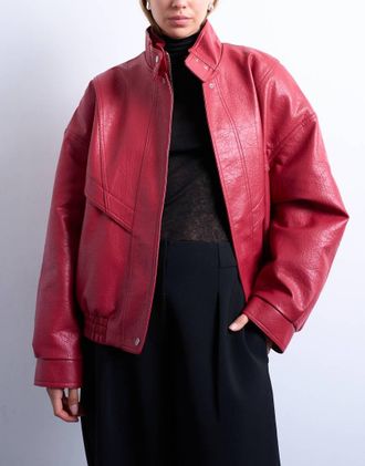 Topshop Bomber con cuciture doppie sul davanti rosso