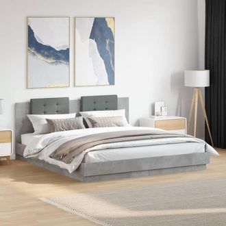 Berkfield Home Bed Frame with LED without Mattress Concrete Grey 200x200 cm