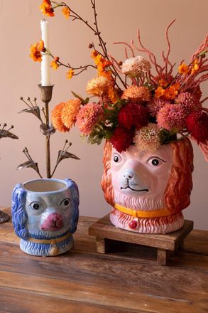 Kalalou Set Of Two Vintage Inspired Ceramic Colorful Dog Vases