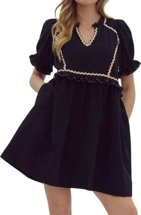 Entro V-Neck Puff Sleeve Mini Dress In Black