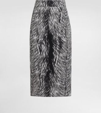Dolce & Gabbana Charmeuse Midi Pencil Skirt With Fur Print - Woman Skirts Grey 40