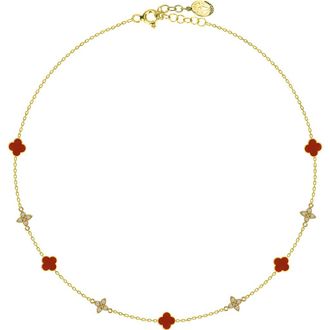 Gabi Rielle Crystal & Carnelian Agate Clover Station Chain Necklace in Gold at Nordstrom Rack