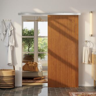OEM Puerta Corredera Con Herrajes 90x210 Cm Con Rodillo Riel De Aluminio Gu&iacute;a De Suelo Marr&oacute;n