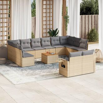 vidaXL Juego De Sof&aacute;s Jard&iacute;n Con Cojines Beige Mezcla 13 Pzas Rat&aacute;n Pe Vidaxl