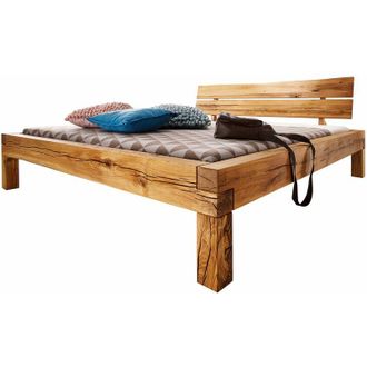 Massivmoebel24 JANGALI 612 Letto matrimoniale a travi in legno di quercia selvatica - oliato / natur 180x200