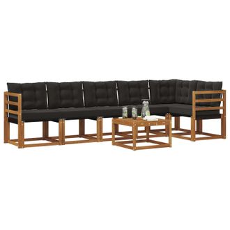 vidaXL Conjunto De Sof&aacute;s De Exterior Con Coj&iacute;n 7 Pcs Natural Y Negro Vidaxl