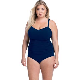 Gottex Tutti Frutti Plus Size Sweetheart Neck Shirred One Piece in Navy at Nordstrom, Size 16