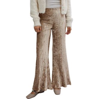 Free People Star Sign Ribbed Wide Leg Velvet Pants in Champagne at Nordstrom Rack, Size X-Small