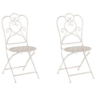 Beliani Conjunto De 2 Sillas De Balc&oacute;n De Metal Beige Claro Chic Moderno Trieste