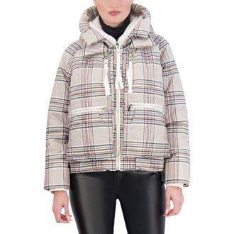 Ookie & Lala Plaid Faux Fur Lined Utility Crop Puffer Hooded Jacket in Camel Plaid at Nordstrom Rack, Size X-Large