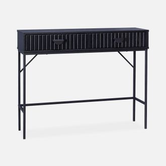 Sweeek Sweeek - Consola Con Efecto Madera Estriada Negra, 100cm, Bazalt, Negro, 100x29x79.5 Cm