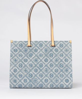 Tory Burch Borsa T Monogram Tory Burch in denim di cotone jacquard