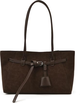 Generic PU Leather Vintage Shoulder Bag Large Capacity Commute Tote Handbag (Coffee) (Coffee)