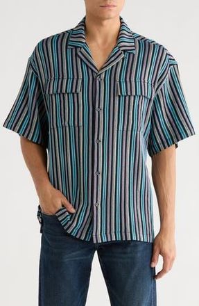 Scotch & Soda Relaxed Fit Stripe Short Sleeve Button-Up Shirt in Black at Nordstrom Rack, Size Xx-Large