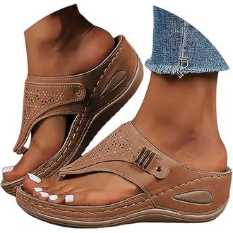 Generic Wedge Flip Flops Women UK Orthopedic Flip Flops Wedge Sandals for Women Wide Fit Summer Slides Beach Shoes Toe Post Slippers Lightweight Orthopedic Sa