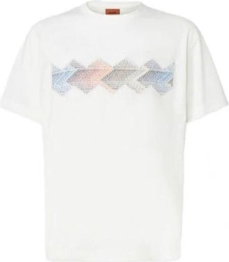 Missoni Katoenen T-shirt met ronde hals en gradi&euml;nt zigzag-inzetstuk - Heren - T-shirts - Wit - M - Katoen - Tops