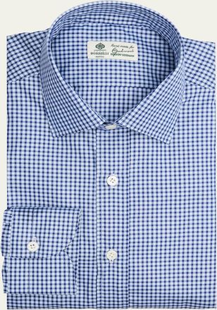 Borrelli Napoli Mens Cotton Multi-Plaid Point Collar Dress Shirt