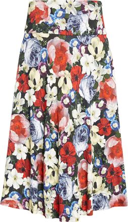 Erdem Elvin Floral Print Satin-Jersey Midi Skirt Size S