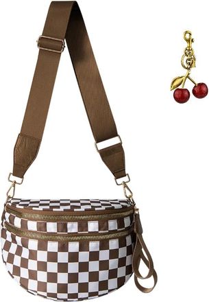 Generic Black And White Checkered Crossbody Bag, Checkered Bum Handbags With Shoulder Strap, 2025 New Spacious Stylish Checkered Bum Bag For Women (Brown)