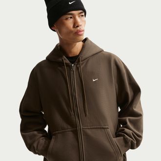 Nike Mens Solo Swoosh Full-Zip Fleece Hoodie in Brown | HV1084-212