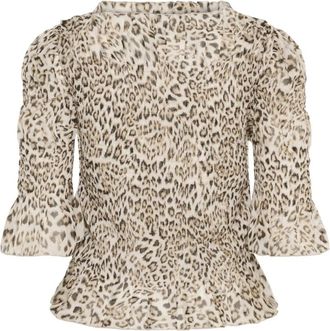 Soaked In Luxury Overhemden, Dames, Bruin, XL, Polyester, Luipaardprint Blouse met Peplum Rok