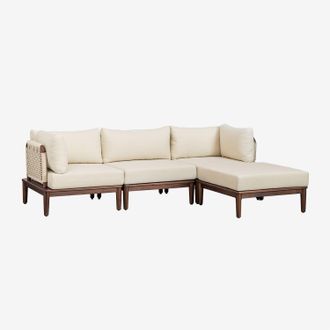 Sklum Sklum - Sof&aacute; Modular De Jard&iacute;n De 3 Piezas Con 2 Sillones Esquineros Y Puff En Acacia Giulia