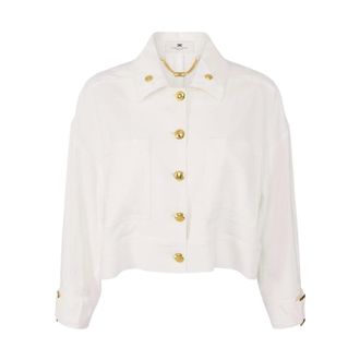 Elisabetta Franchi Light Jackets, female, White, Size: M Caban Jacket