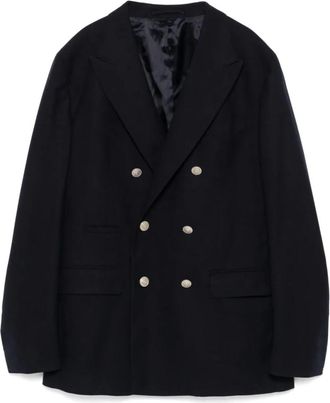 Eleventy Dubbelrijige wollen blazer - Heren - Blazers - Blauw - M - Wol - Jassen