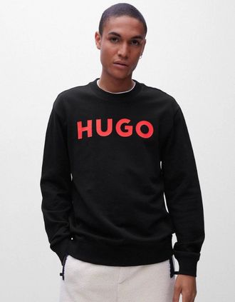 HUGO BOSS Mens HUGO Dem Large Logo Mens Crew Neck Sweatshirt - Black 001 - Size: 40