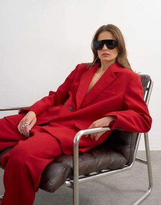 Topshop Blazer comodo rosso a 2 bottoni in coordinato