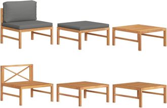 vidaXL Set De Muebles De Jard&iacute;n 3 Pzas Madera Teca Cojines Gris Oscuro Vidaxl