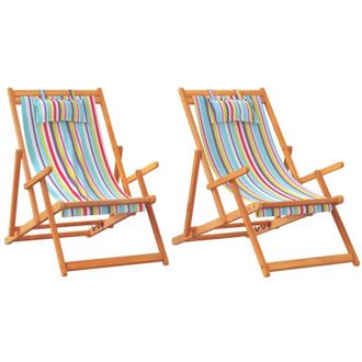 vidaXL Folding Beach Chairs 2 pcs Multicolour Fabric vidaXL