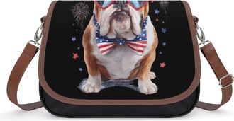 Generic English Bull-dog The Fourth of July Womens Crossbody Bag Fashion Shoulder Handbags Message Tote Bag with Adjustable Strap