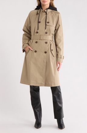 Rebecca Minkoff Water Repellent Trench Coat with Removable Bib Hoodie in Khaki at Nordstrom Rack, Size X-Small