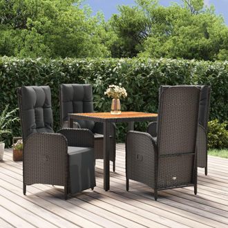 vidaXL Set De Muebles Jard&iacute;n 5 Pzas Con Cojines Rat&aacute;n Sint&eacute;tico Negro Vidaxl