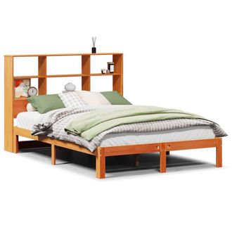 Berkfield Home Bookcase Bed Frame Wax Brown 135x190 cm Doouble Solid Wood Pine