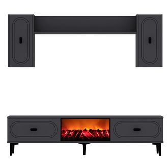 Concept Usine Conjunto de mueble TV con estantes de pared y chimenea LED de 150 cm g