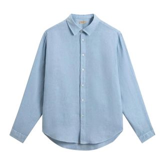 Woolrich Linnen overhemd - Heren - Casual Overhemden - Blauw - XL - Linnen - Overhemden