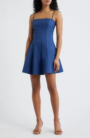 Lulus Blaise Cotton Blend Mini Skater Dress in Navy at Nordstrom, Size X-Large