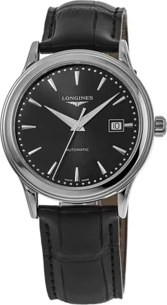 Longines Flagship Automatic Black Dial Leather Strap Mens Watch L4.984.4.59.2