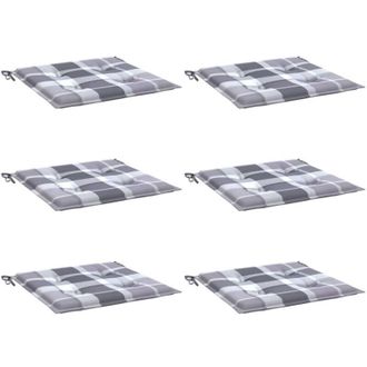 vidaXL Cojines De Silla De Jard&iacute;n 6 Uds Tela A Cuadros Gris 50x50x3 Cm Vidaxl