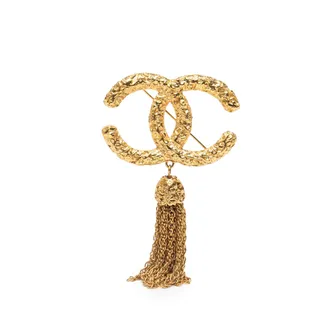 Chanel Pre-owned Womens Gold Plated Cc Logo Tassel Lava Fringe Brooch - Beige - One Size