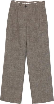 Tela Broeken, Dames, Bruin, XS, Leer, Broek met rafelrand en marl-effect