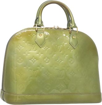 Louis Vuitton Alma Handbag Monogram Vernis Green Patent_Leather Handbag (Pre-Owned)