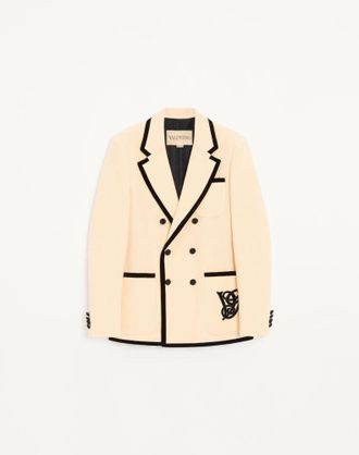 Valentino Giacca doppiopetto Valentino in velluto lavato di cotone e lino con ricamo VG Uomo PANNA 46