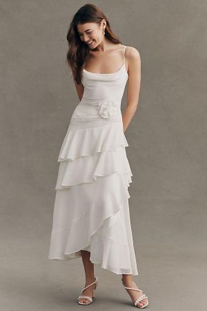 BHLDN Chiffon Tiered Rosette Midi Dress