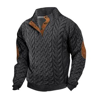 Generic Mens Plain Cardigan Button Up V Neck Knitted Classic Sweater Mens Thick Warm Winter Sweater | Knit Sweater Pullover Stand Collar, Button Up Pullover W