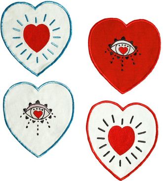 Tiramisu Set Of 4 Modern Mystical Heart Cocktail Napkins