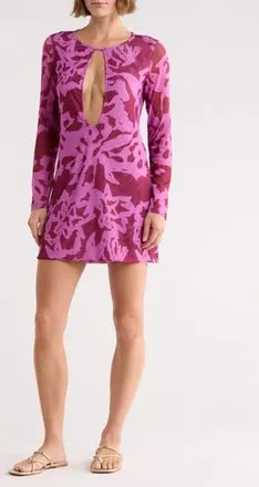 Vix Cleo Long Sleeve Cover-Up Dress in Pink Multi at Nordstrom Rack, Size X-Small