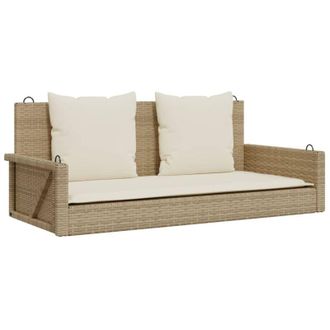 vidaXL Banco Columpio Con Cojines Rat&aacute;n Sint&eacute;tico Beige 119x56x48 Cm Vidaxl